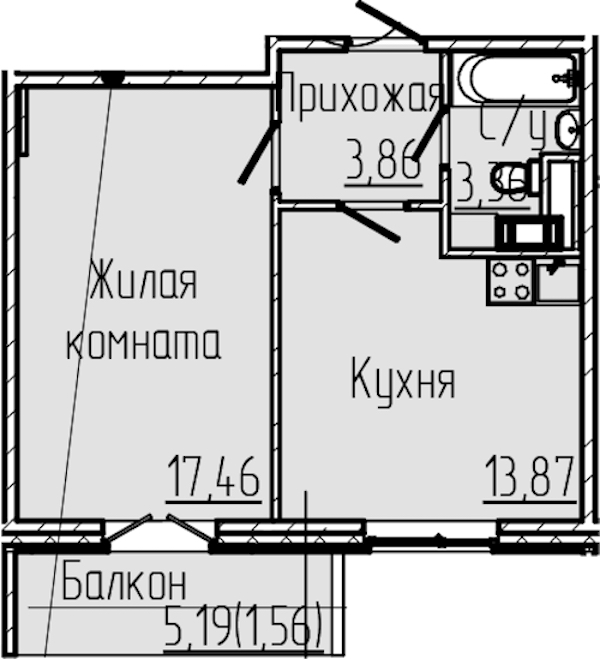 1-комнатная квартира 40.35 м², 6/8 эт., ЖК «SERTOLOVO PARK»